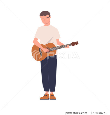 Man Street Musician Character Playing Guitar Vector Illustration 132038740