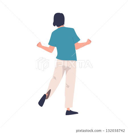 Man at Concert or Open Air Music Festival Stand Back View Vector Illustration 132038742