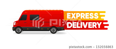 Express Delivery service concept. Courier and fast delivery inscription. Express, fast, free delivery. Vector illustration. 132038863