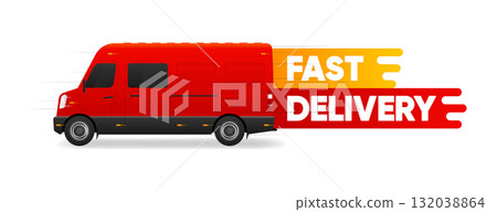 Fast Delivery service concept. Courier and fast delivery inscription. Express, fast, free delivery. Vector illustration. 132038864