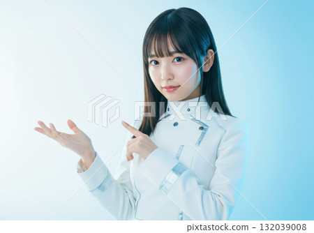 Cyber fashion presentation by a woman (AI-generated image) 132039008