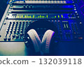 headphone on audio mixer in home studio 132039118
