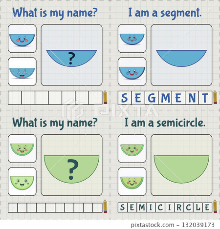 A learning map for young children. Learning geometry and English. Segment and semicircle. Made using Generative AI. Montessori method. 132039173