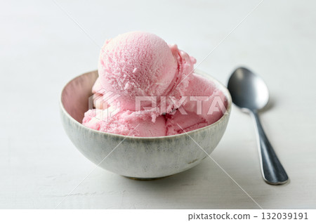 bowl of pink raspberry ice cream bowl of pink raspberry ice cream 132039191