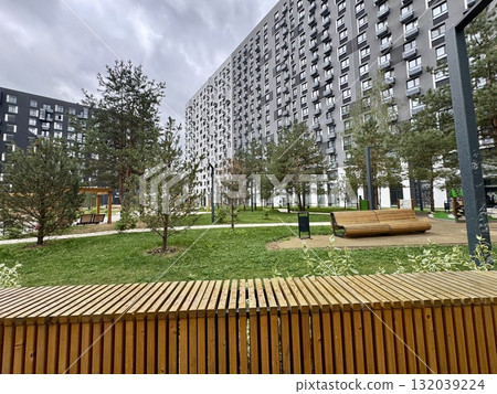 Stylish modern residential complex with playgrounds and landscaping. High quality photo 132039224