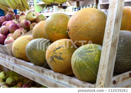 Fresh Market Melons & Apples. Fresh Market Melons & Apples. 132039261