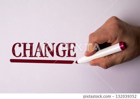 Hand writing the word CHANGE with marker on white background. Leadership and business strategy Hand writing the word CHANGE with marker on white background. Leadership and business strategy 132039352
