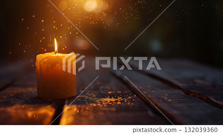 Glowing candle in a dark background with autumn details. Remembrance Day concept 132039360