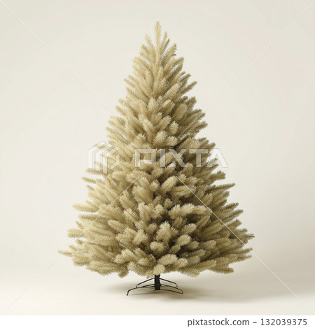Neutral beige artificial Christmas tree on light background 132039375
