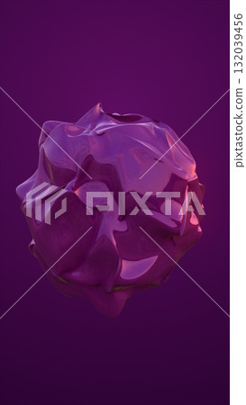 Abstract glossy purple 3D shape with smooth folds and reflections on a violet background 132039456
