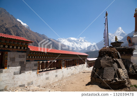 Tengboche monastery with peaks in background, EBC, Nepal Tengboche monastery with peaks in background, EBC, Nepal 132039478