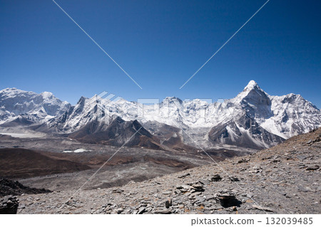 Mountains landscape from Chukhung Ri viewpoint, Nepal Mountains landscape from Chukhung Ri viewpoint, Nepal 132039485