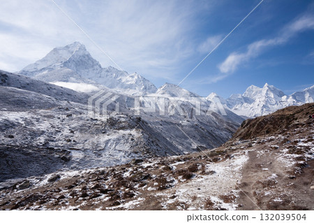Landscape from Pheriche town area, EBC trekking, Nepal Landscape from Pheriche town area, EBC trekking, Nepal 132039504