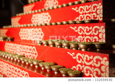 Detail view of incense bowls in row Detail view of incense bowls in row 132039530
