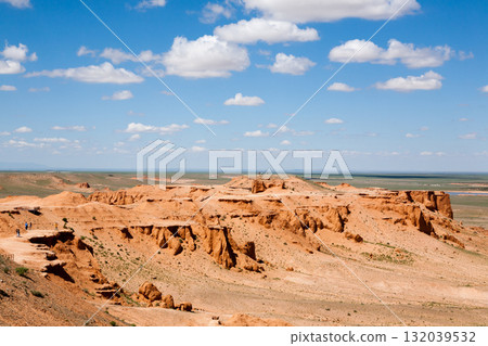 Flaming Cliffs rocks landscape, Mongolia. Gobi desert 132039532