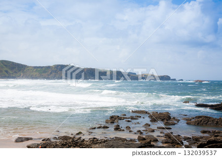 Verdicio beach view. Asturias coastline panorama, Spain Verdicio beach view. Asturias coastline panorama, Spain 132039537