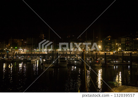 Lekeitio town night view from pier, Spain Lekeitio town night view from pier, Spain 132039557