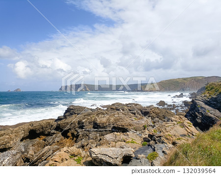 Verdicio beach view. Asturias coastline panorama, Spain Verdicio beach view. Asturias coastline panorama, Spain 132039564