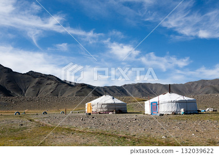 Traditional Mongolian house, Yurt view. Traditional Mongolian house, Yurt view. 132039622
