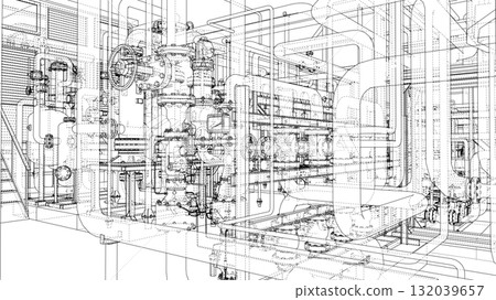 Intricate Industrial Blueprint. Vector 132039657