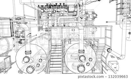 Industrial Machinery Blueprint. Vector 132039663