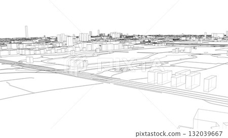 Minimalist Cityscape Line Drawing Minimalist Cityscape Line Drawing 132039667