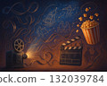 The Magic of Cinema: Projector, Clapperboard, and Constellation Story 132039784
