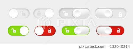 blocked and unlocked toggle switch buttons. Material design switch buttons set. Vector 132040214