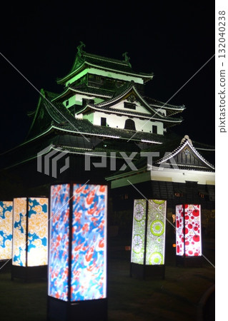 夜景中的松江城和水道(島根縣松江市) 夜景中的松江城和水道(島根縣松江市) 132040238