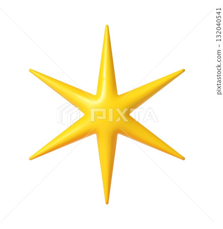 3d yellow thin six pint star realistic symbol. Isolated light sparkle realistic element, yellow light star 3d realistic vector form. Pointy star shape balloon or glossy figure 132040541