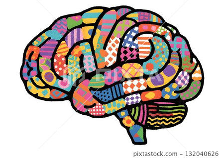 Abstract colorful patterned brain illustration on blue background concept of neurodiversity mental health inclusion and creative thinking 132040626
