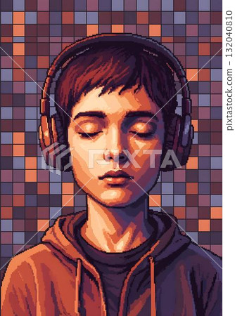 Polygon art of autistic child boy with headphones eyes closed against colorful square background symbolizing neurodiversity autism awareness and sensory perception Polygon art of autistic child boy with headphones eyes closed against colorful square background symbolizing neurodiversity autism awareness and sensory perception 132040810