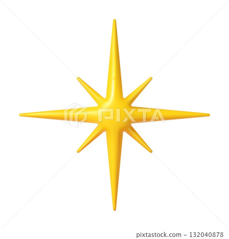 Yellow 3d star or spark realistic shape. Light spark geometric sign or realistic form, star shape glossy balloon or 3d vector symbol. Yellow star icon, isolated sparkle figure or symbol 132040878