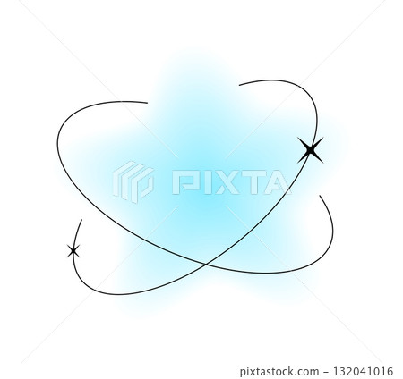 Minimal aesthetic blue star shape, line element or form. Minimalistic aesthetic design element, graphic vector shape. Vintage geometric border or frame with star or spark orbit line, neon glow effect 132041016
