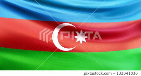 Realistic wavy national flag of the Republic of Azerbaijan closeup 132041030