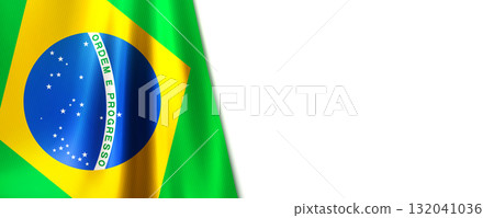 Realistic Brazilian flag. Wavy national flag of Brazil 132041036