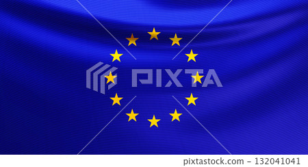 Realistic wavy European Union flag closeup 132041041