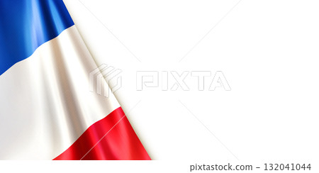Realistic French flag. Wavy national flag of Republic of France Realistic French flag. Wavy national flag of Republic of France 132041044