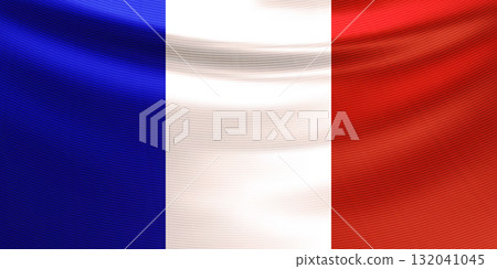 Realistic French flag. Wavy national flag of the Republic of France Realistic French flag. Wavy national flag of the Republic of France 132041045