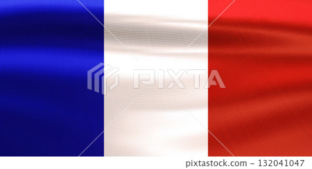 Realistic French flag. Wavy national flag of the Republic of France Realistic French flag. Wavy national flag of the Republic of France 132041047