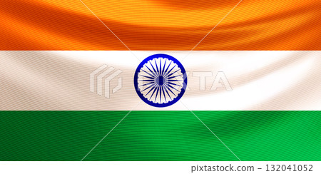 Wavy orange white green realistic national Indian flag Wavy orange white green realistic national Indian flag 132041052