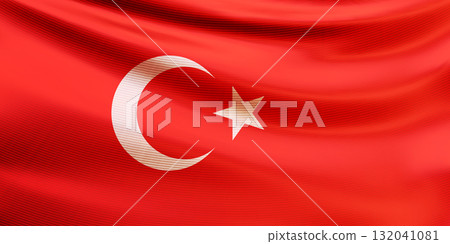 Red wavy national flag of the Republic of Turkey closeup 132041081