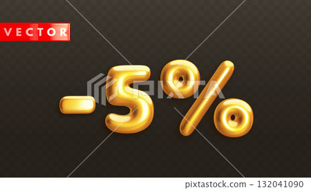 Minus 5. Metallic five percent. Golden 3d off discount number Minus 5. Metallic five percent. Golden 3d off discount number 132041090
