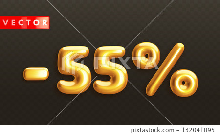 Minus 55. Metallic fifty five percent. Golden 3d off discount number Minus 55. Metallic fifty five percent. Golden 3d off discount number 132041095