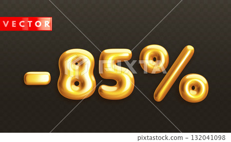 Minus 85. Metallic eighty five percent. Golden 3d off discount number Minus 85. Metallic eighty five percent. Golden 3d off discount number 132041098