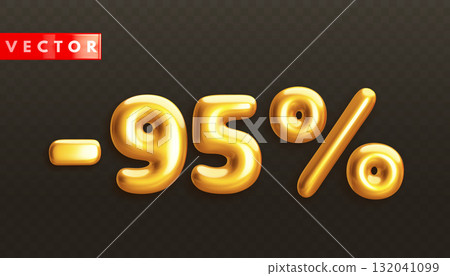 Minus 95. Metallic ninety five percent. Golden 3d off discount number Minus 95. Metallic ninety five percent. Golden 3d off discount number 132041099