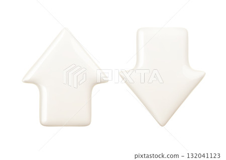 Realistic glossy 3d arrow icons pointing up, down Realistic glossy 3d arrow icons pointing up, down 132041123
