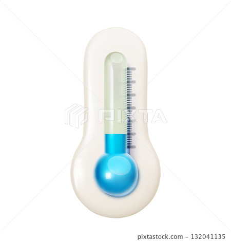 Realistic glass 3d thermometer. Blue cold temperature icon symbol Realistic glass 3d thermometer. Blue cold temperature icon symbol 132041135