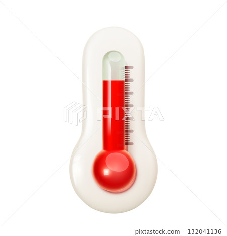 Realistic glass 3d thermometer. Red hot, heat temperature icon symbol 132041136