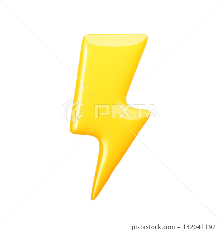 Yellow glossy 3d lightning bolt icon in realistic style Yellow glossy 3d lightning bolt icon in realistic style 132041192